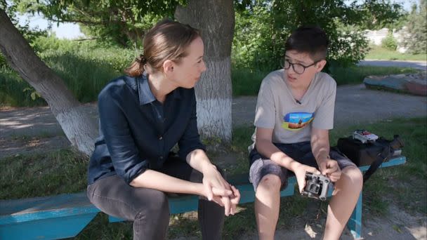 PHOTO: 15-year-old Andrii Pokrasa speaks with ABC News' Britt Clennett. (ABC News)