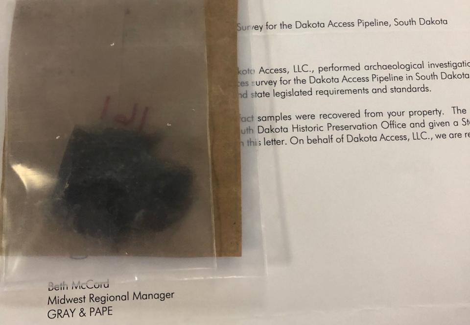 Officials from the Dakota Access Pipeline found this Native American spearpoint on Betty Strom's land during pipeline construction but did not send it to her until after the project was completed.