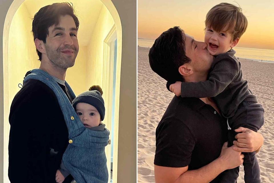 <p>Josh Peck Instagram</p> Josh Peck with his infant son Shai Peck in April 2023; Josh Peck with his toddler son Max Peck in December 2021