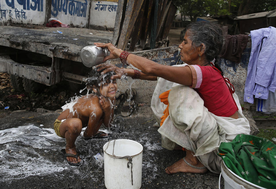 Morning bath for child