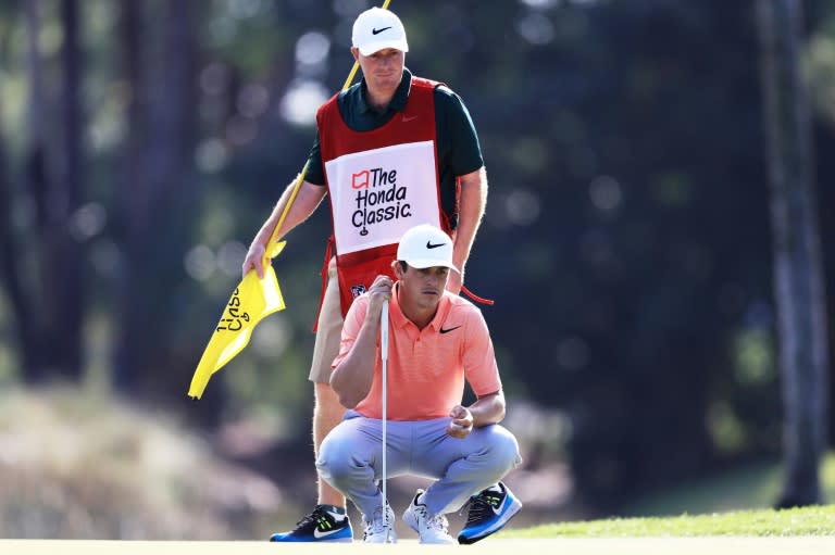 Cody Gribble of the US lines up a putt for birdie on the seventh green during the first round of The Honda Classic, at PGA National Resort and Spa in Palm Beach Gardens, Florida, on February 23, 2017