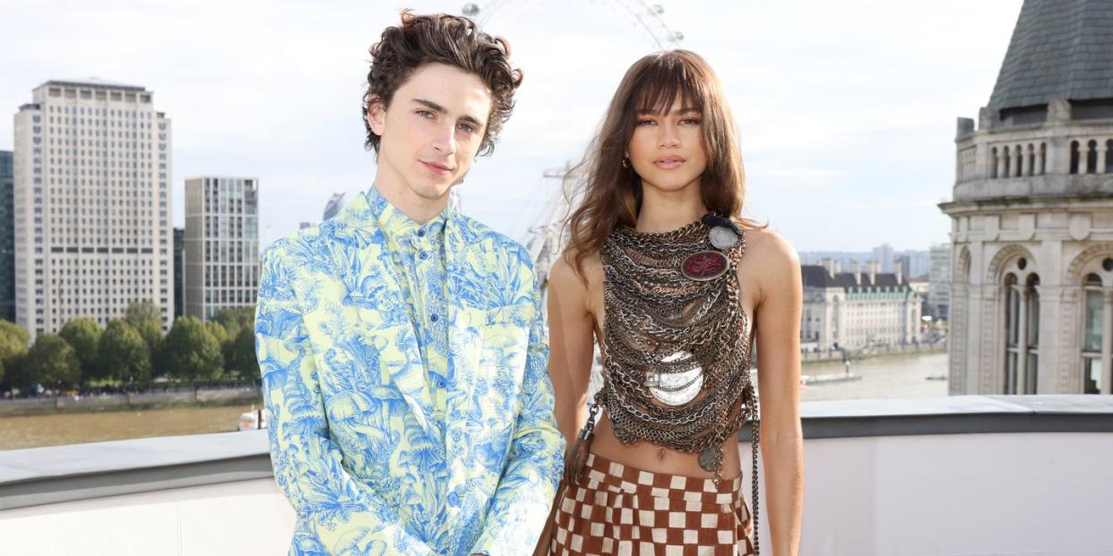 london, england october 17 timothée chalamet and zendaya attend the dune photocall in london ahead of the film's release on 21st october in central london on october 17, 2021 in london, england photo by tim p whitbygetty images for warner bros pictures and legendary pictures