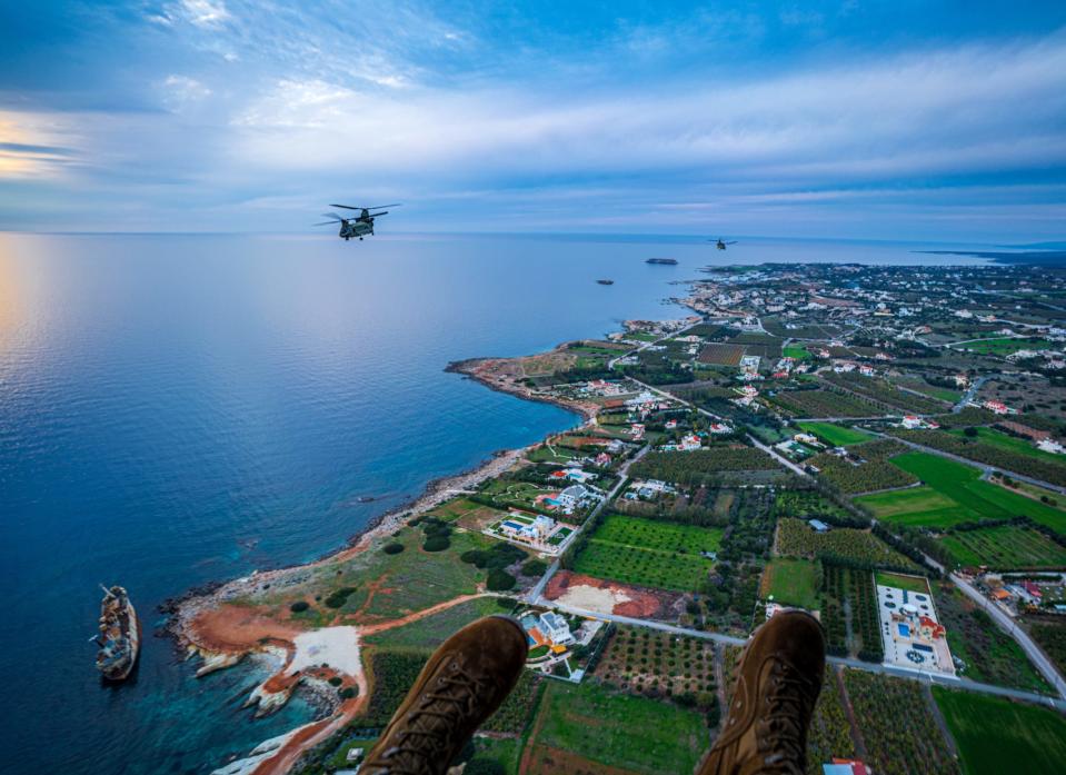 Army CH-47 Chinook helicopter over Cyprus