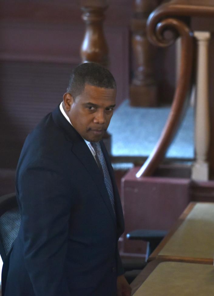 Hyannis resident Alyvs Marino waits on June 22 in the courtroom at Barnstable Superior Courthouse in Barnstable as the jury deliberates his case.