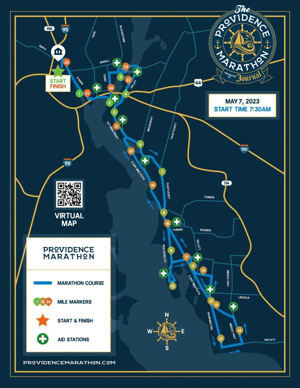 This map shows the Providence Marathon route.
