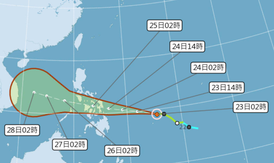 周四傍晚起新一波東北季風報到，北部與東半部轉雨，周五中部以北低溫下探14℃，加上巴逢颱風影響，到周日各地恐皆有大範圍降雨，提醒民眾留意。（圖片來源：中央氣象局，下同）