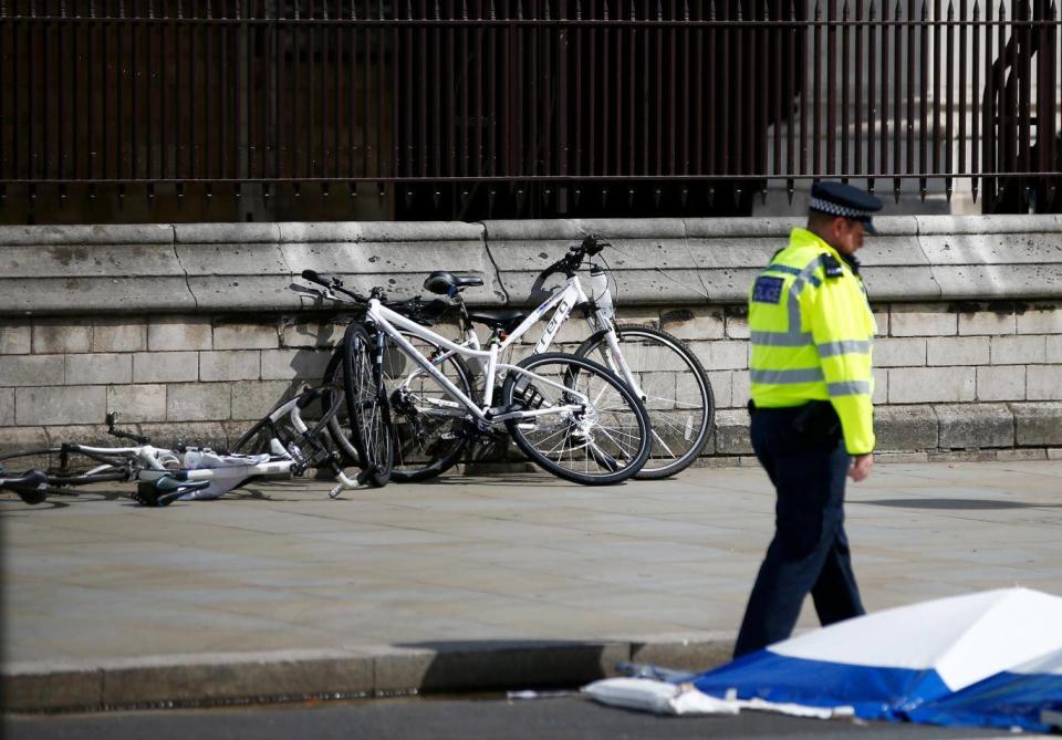 The scene shortly after the crash outside parliament (Reuters)