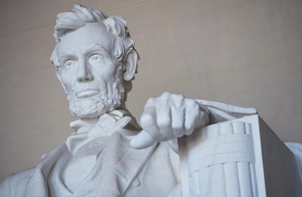 The statue of Abraham Lincoln by artist Daniel Chester French at the Lincoln Memorial.