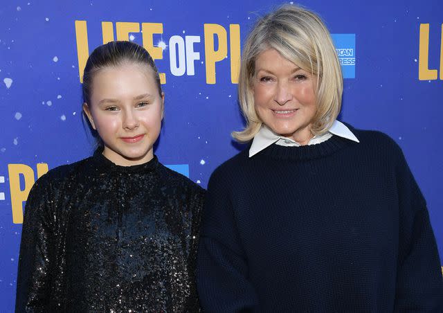 <p>Kristina Bumphrey/Shutterstock</p> Jude Stewart and Martha Stewart at the 'Life of Pi' Broadway Opening on March 30, 2023.