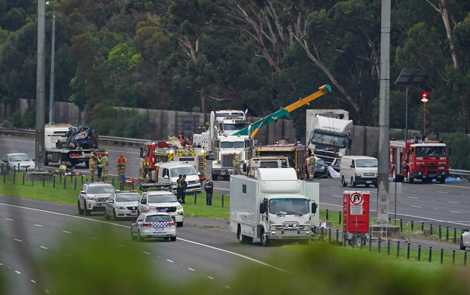 Emergency services work at the scene of the collision on Thursday morning. Source: AAP