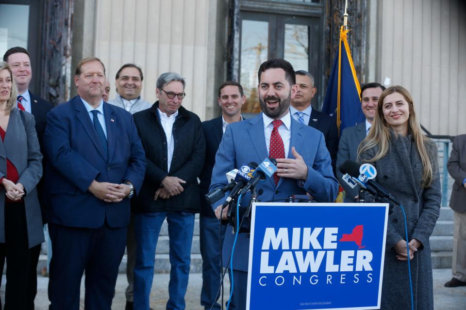 New York Assemblyman Mike Lawler declared victory in his race for the U.S. Congress outside the Rockland County Courthouse Nov. 9, 2022. Lawler defeated Rep. Sean Patrick Maloney in the race for the 17th congressional district. 
