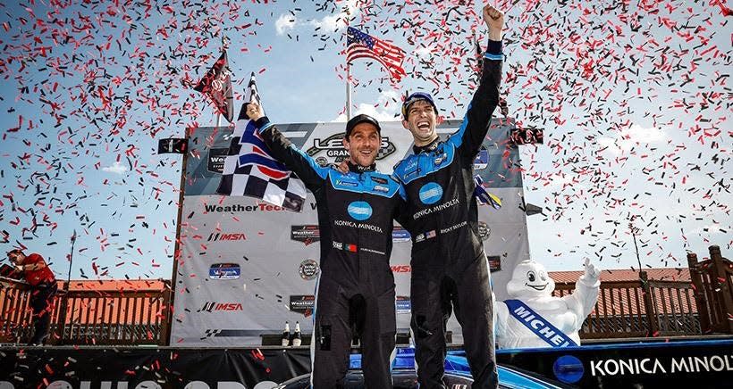 Ricky Taylor (right) and Filipe Albuquerque (left) won the Lexus IMSA Challenge at Mid-Ohio on Sunday.