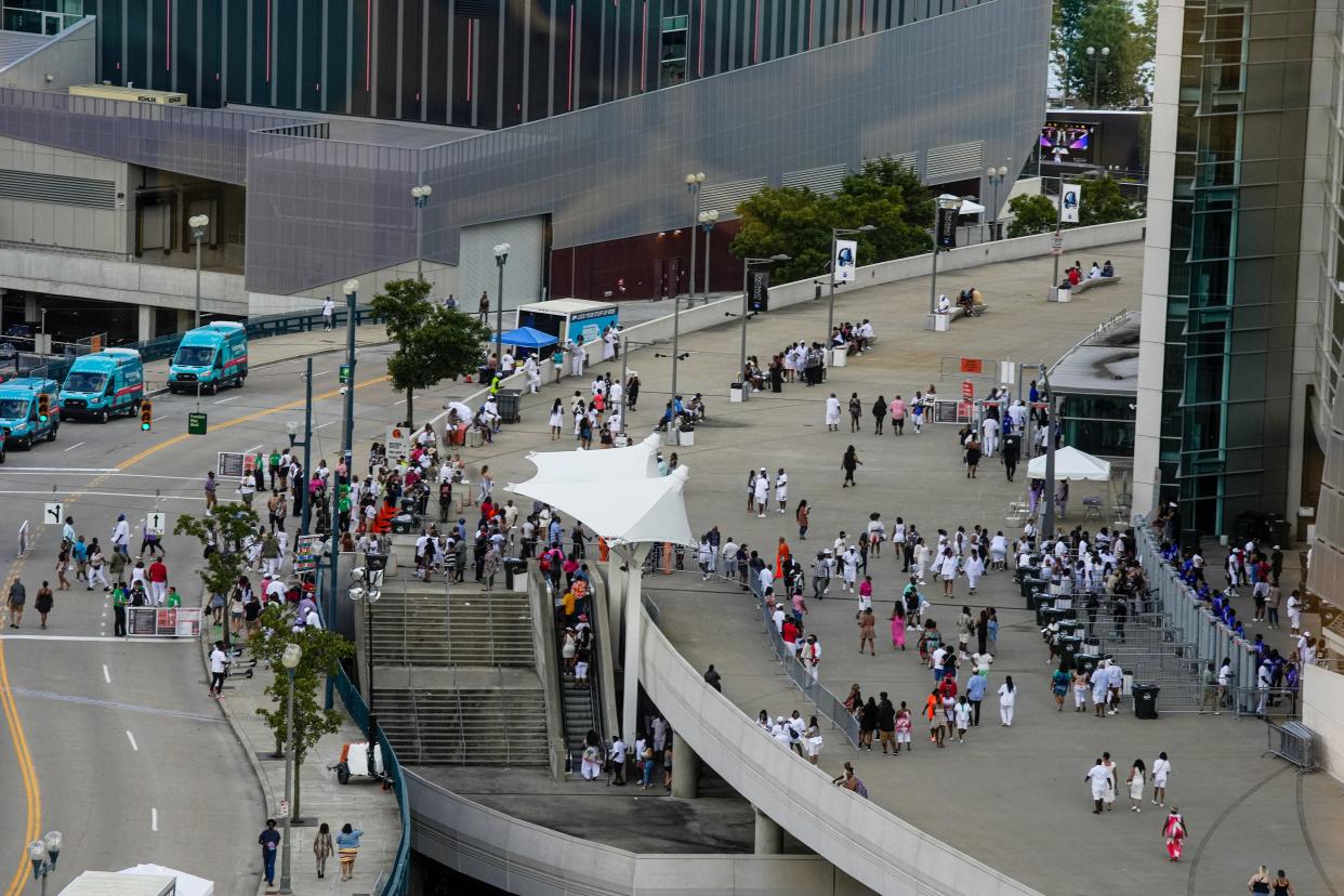 Concert goers head to Paycor Stadium in Cincinnati for the last day of the Cincinnati Music Festival last summer.