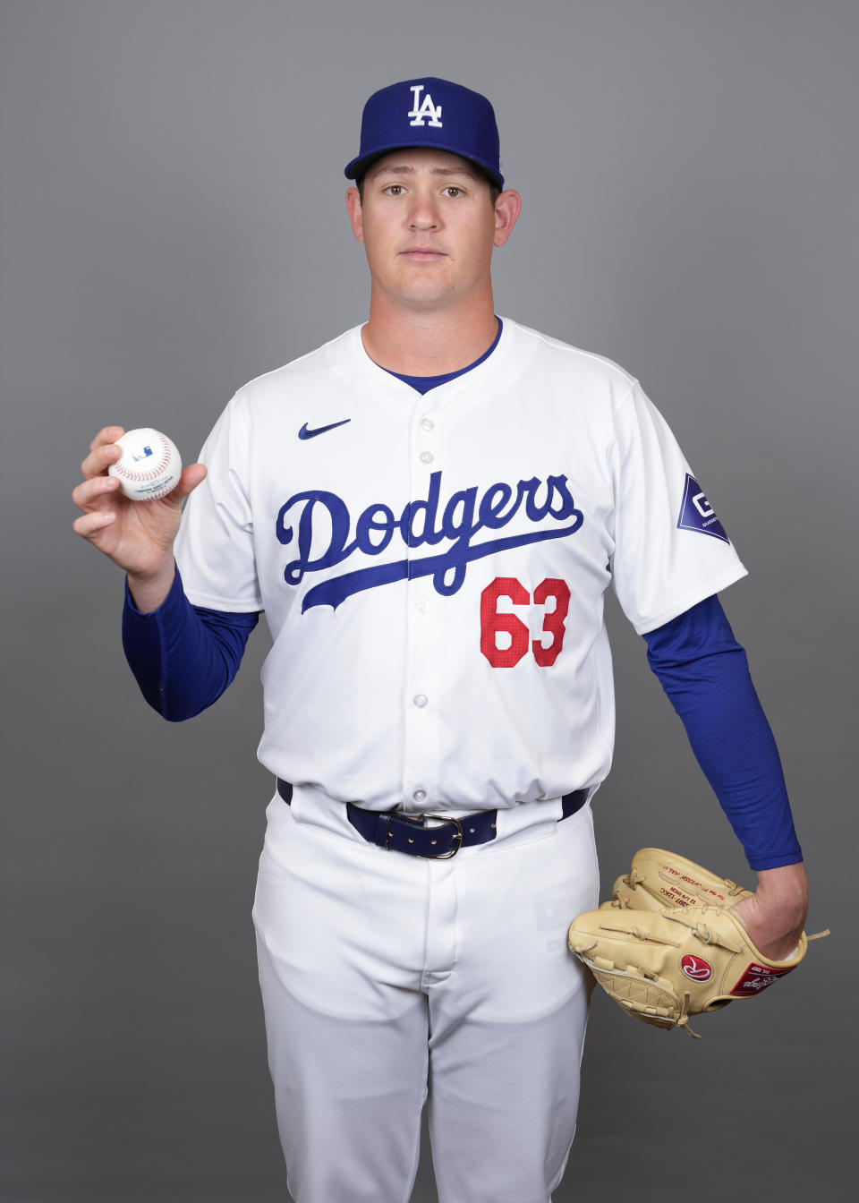 Los Angeles Dodgers starting pitcher Kyle Hurt poses for a photo during a spring training baseball photo day on Wednesday, Feb. 21, 2024, in Phoenix. (AP Photo/Ashley Landis)