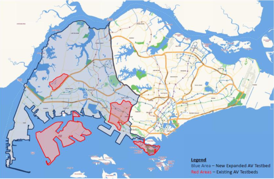 A map of the expanded trial area in western Singapore for autonomous vehicles. (INFOGRAPHIC: Land Transport Agency)