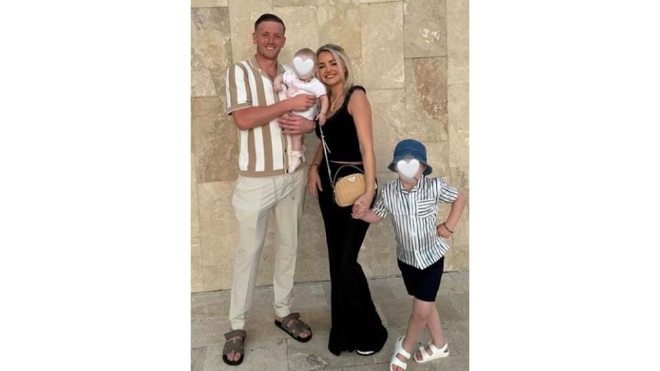 Jordan Pickford with his wife and children on holiday