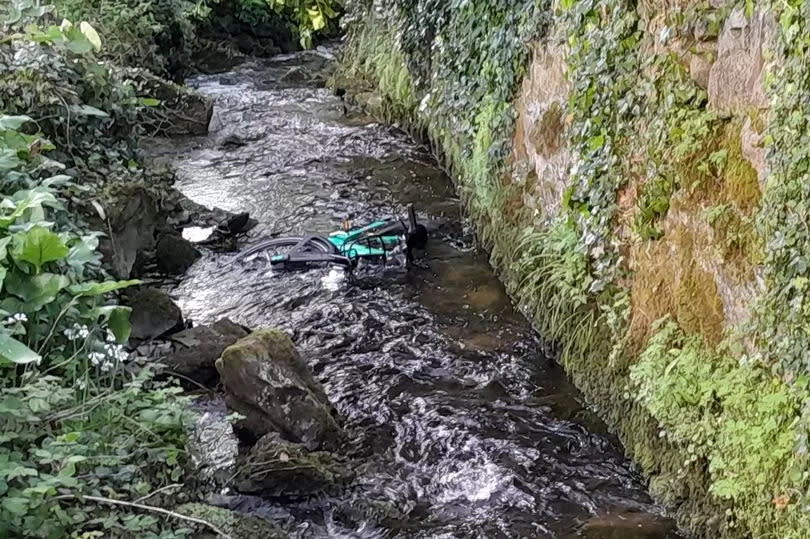 The Beryl bike dumped in the Chyandour Brook at Heamoor near Penzance on Sunday April 28 and discovered and reported by local dog walker