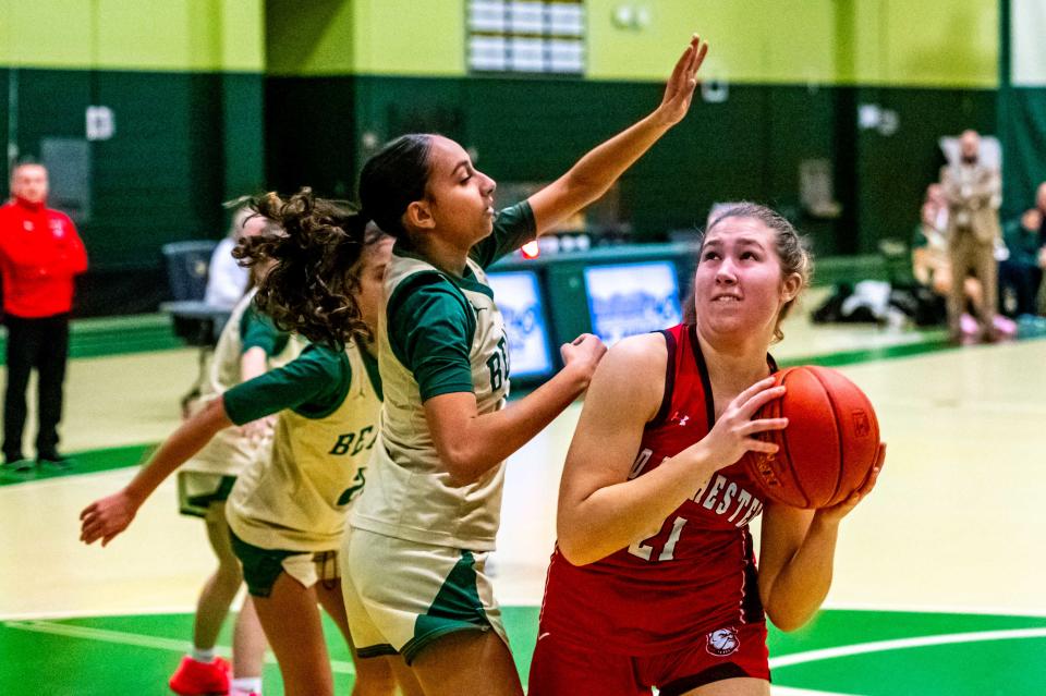 Old Rochester's Hannah Thorell battles in the paint for the Bulldogs.