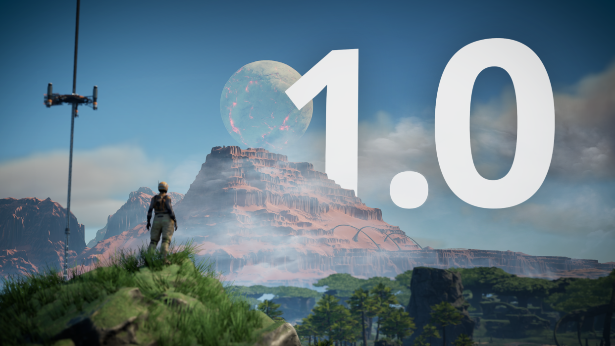  Promotional screenshot for videogame Satisfactory's 1.0 release announcement. 