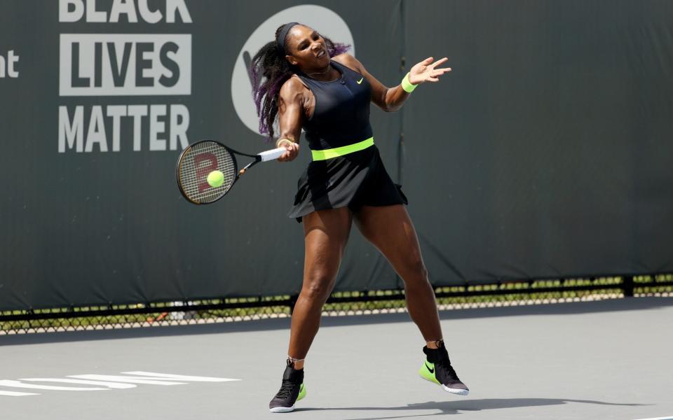 Serena Williams smashing a forehand in her win against Bernarda Pera in Kentucky - GETTY IMAGES