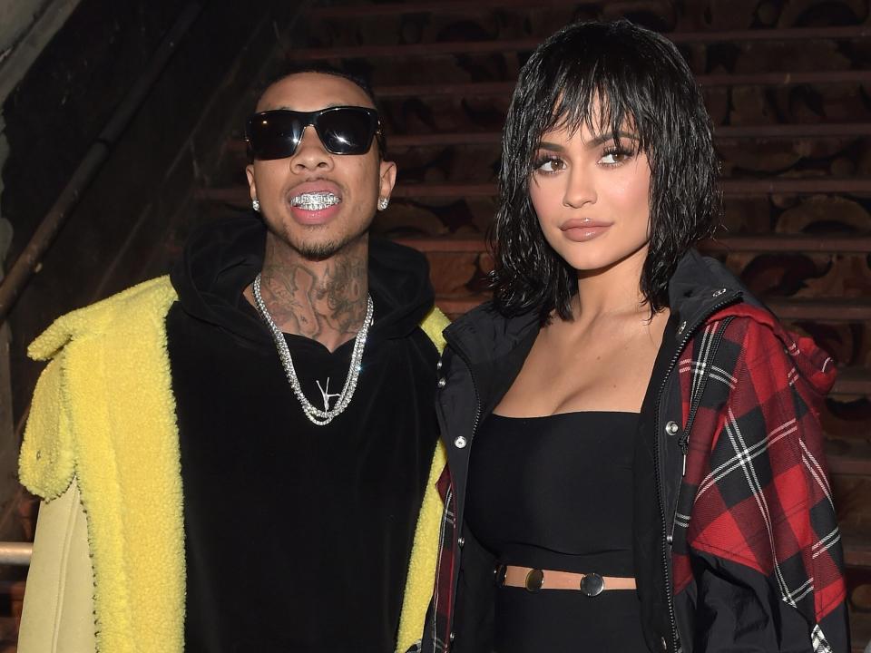 Tyga (L) and Kylie Jenner attend the Alexander Wang February 2017 fashion show during New York Fashion Week on February 11, 2017 in New York City