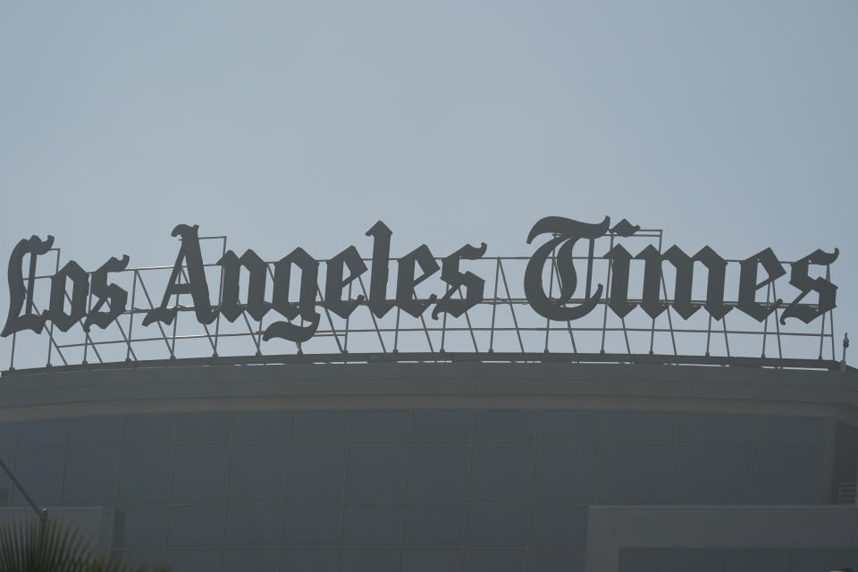 The Los Angeles Times newspaper headquarters is located in El Segundo, Calif., Tuesday, Jan. 23, 2024. The Los Angeles Times plans to lay off 94 newsroom employees starting Tuesday, according to the head of the journalists' union who said the number, while substantial, is less than feared. (AP Photo/Damian Dovarganes)