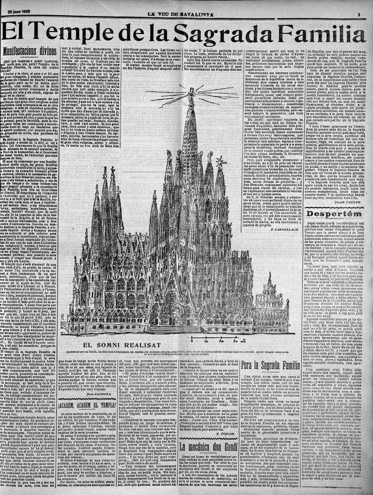 <span class="caption">Gaudí’s plan for the basilica was first published in the January 20, 1906 edition of <em>La Veu de Catalunya</em>, a newspaper with close links to the <em>Lliga</em>.</span>