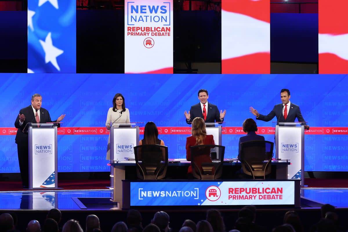 The GOP candidates – minus Trump – at a debate in December (Getty Images)