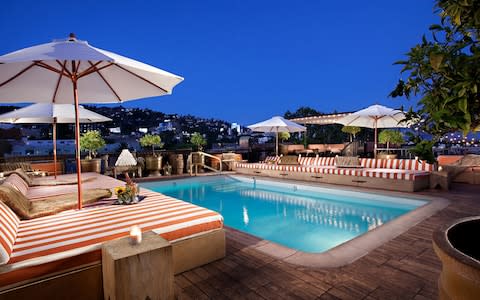 The rooftop pool at Petit Ermitage in LA
