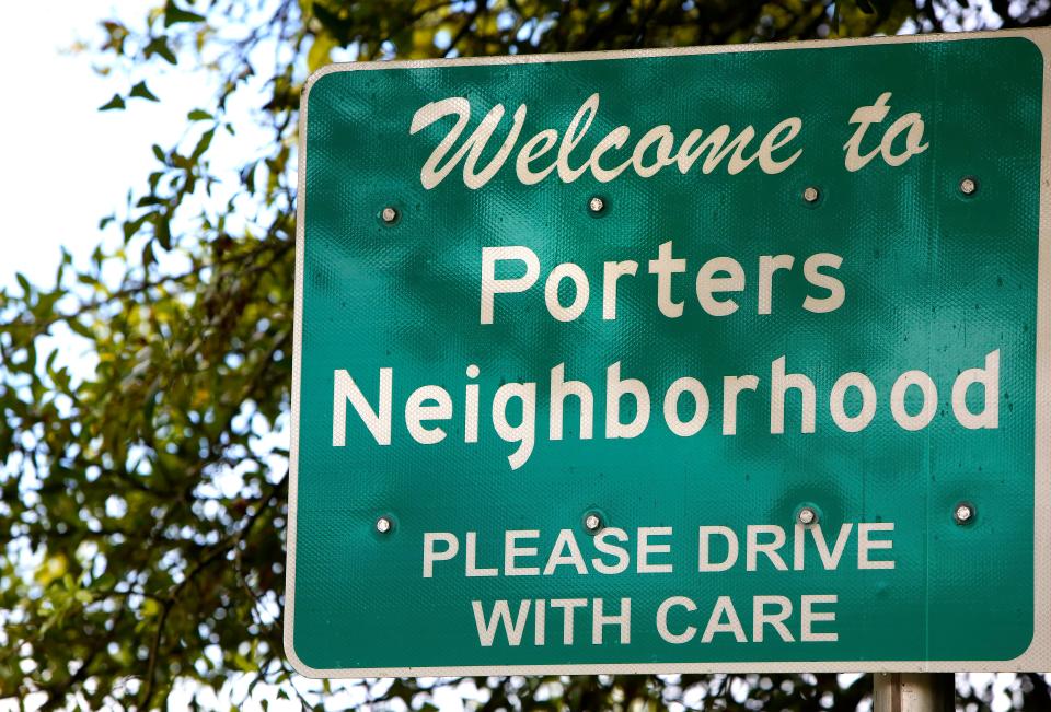 A sign welcomes people to the Porters neighborhood in Gainesville.