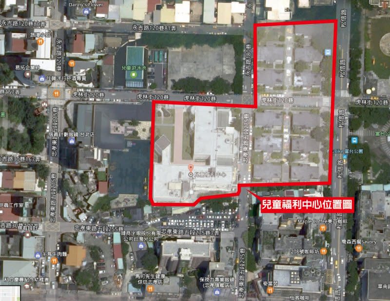 救總承租台北市信義區社福用地，市價高達77億元。（取自Google Map）