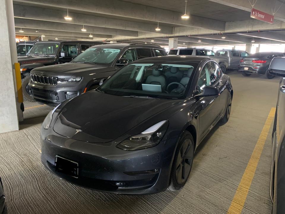 The Tesla Model 3 at the airport in Bozeman