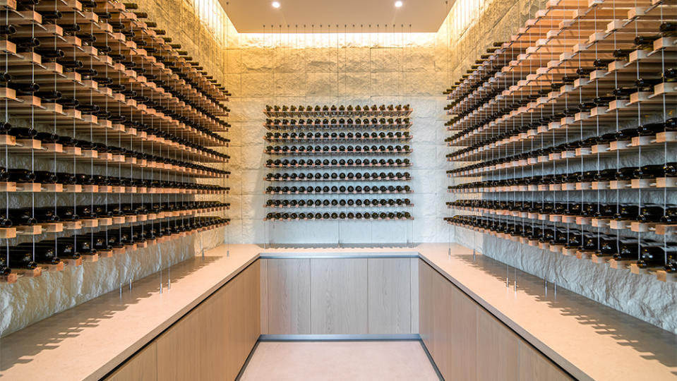 The stone-walled wine cellar at the residence