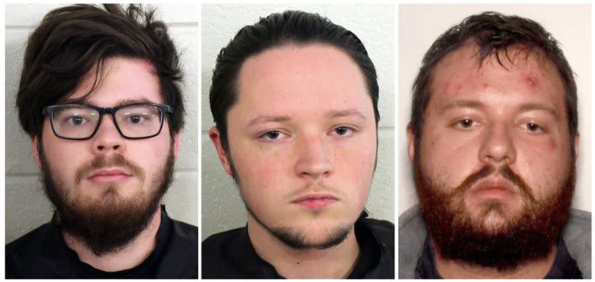 Left to right: Luke Austin Lane, Jacob Kaderli and Michael Helterbrand are all suspected neo-Nazis who allegedly planned to target and kill antifascists. (Photo: Floyd County Police Department)