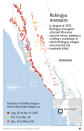 Map shows Rohingya villages destroyed by Myanmar military.;