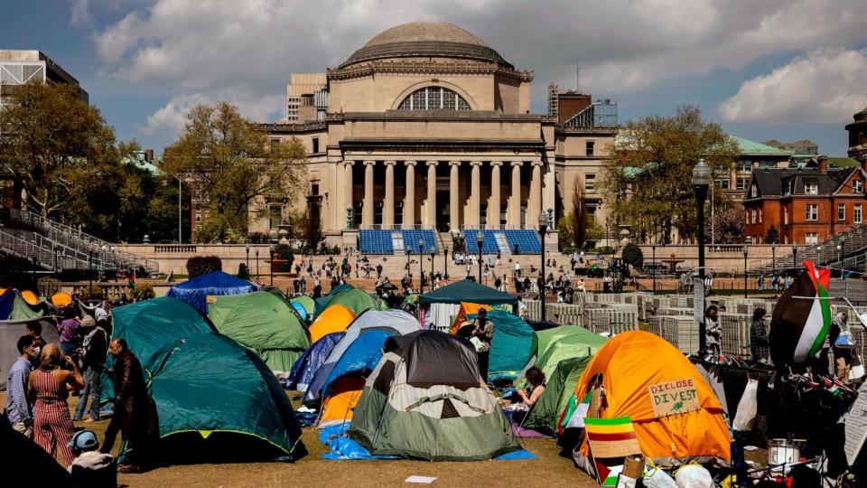 PHOTO: Pro-Palestinian demonstration encampment is seen at the Columbia University, Apr. 26, 2024, in New York.  (Yuki Iwamura/AP)