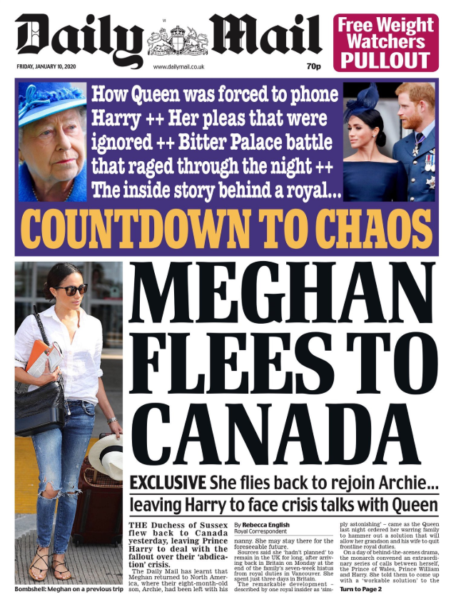 The Daily Mail's front page claims the Queen's pleas were ignored by the couple. Source: BBC