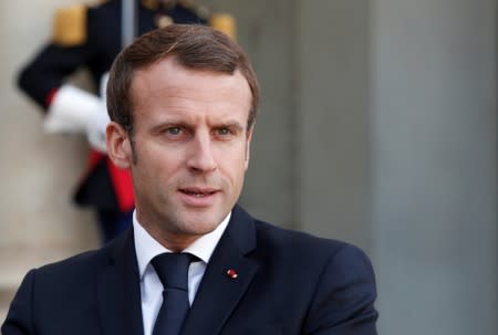 French President Emmanuel Macron meets with Hungarian Prime Minister Viktor Orban at the Elysee Palace in Paris