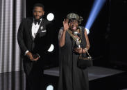 Anthony Anderson, left, accepts the award for outstanding actor in a comedy series for "black-ish" with his mother Doris Hancox at the 50th annual NAACP Image Awards on Saturday, March 30, 2019, at the Dolby Theatre in Los Angeles. (Photo by Chris Pizzello/Invision/AP)