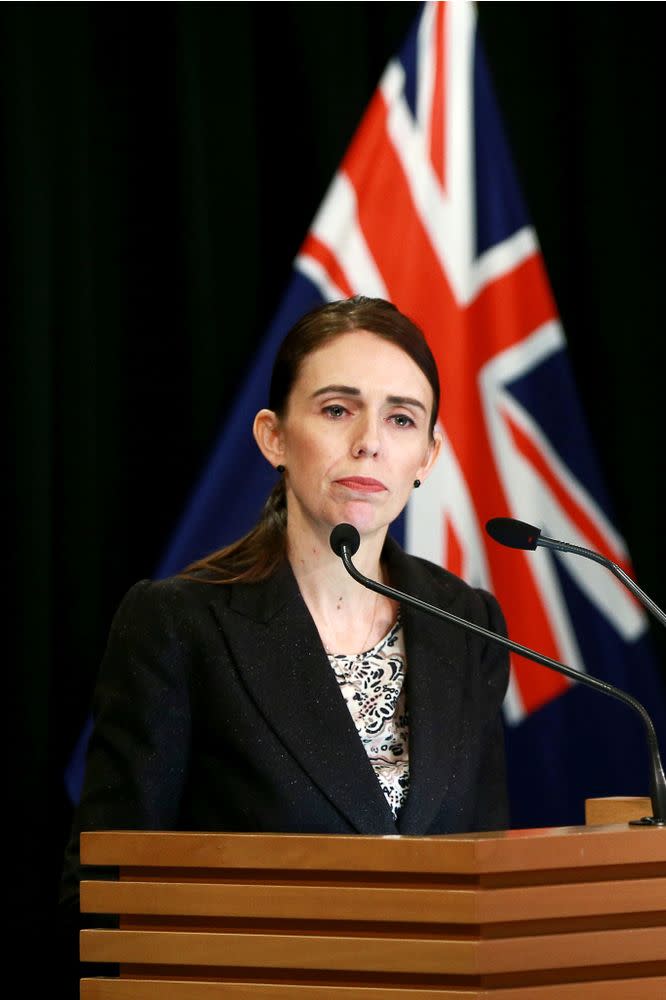 Jacinda Ardern speaks with reporters days after the Christchurch mass shooting | Hagen Hopkins/Getty Images