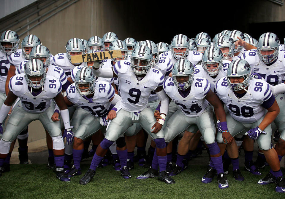 MORGANTOWN, WV - OCTOBER 01: The Kansas State Wildcats takes the field against the West Virginia Mountaineers during the game on October 1, 2016 at Mountaineer Field in Morgantown, West Virginia. (Photo by Justin K. Aller/Getty Images)