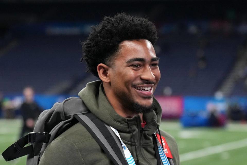 Alabama quarterback Bryce Young (QB15) is seen during the NFL Scouting Combine at Lucas Oil Stadium on March 04, 2023