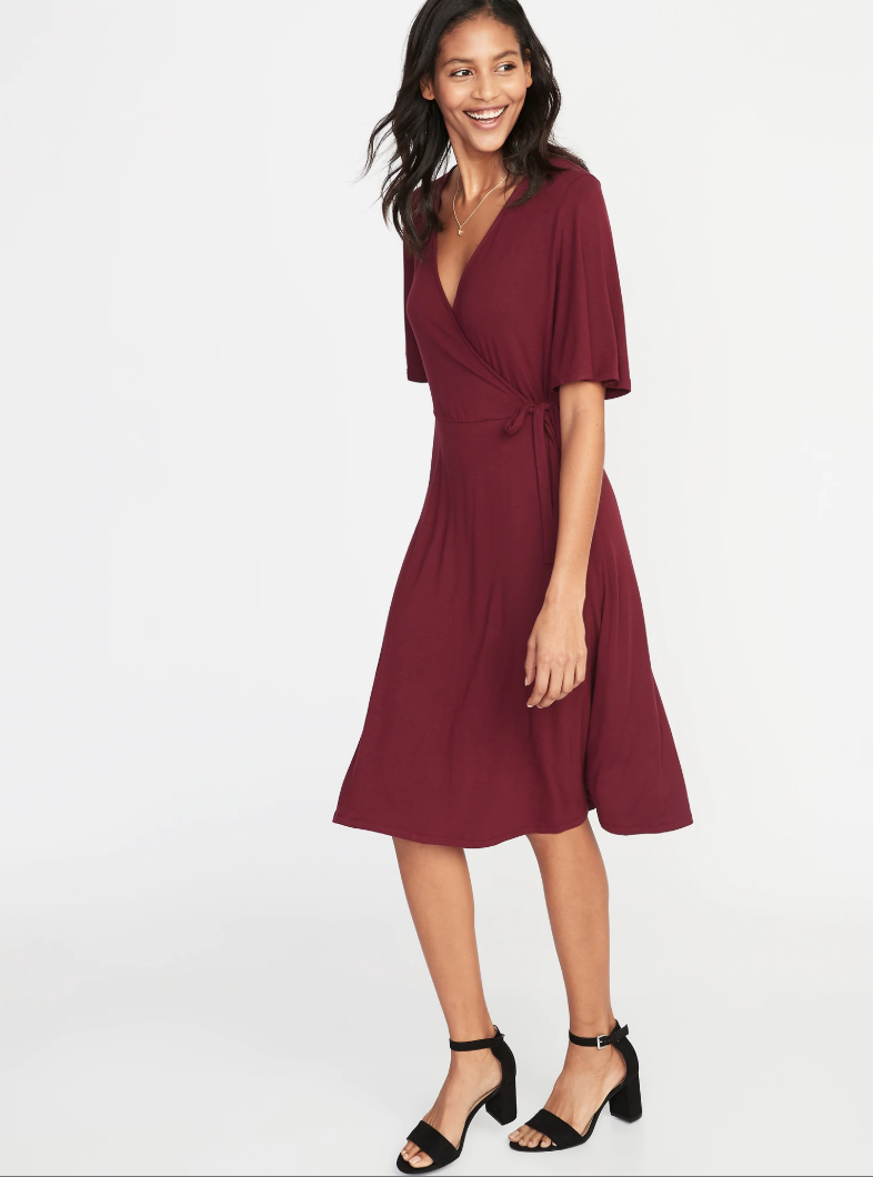 <p>A beautiful burgundy wrap dress that is flattering and feminine.<br><strong><a rel="noopener" href="https://fave.co/2VXEK07" target="_blank" data-ylk="slk:Shop it:;elm:context_link;itc:0;sec:content-canvas" class="link ">Shop it:</a> </strong>$24 (was $37), <a rel="noopener" href="https://fave.co/2VXEK07" target="_blank" data-ylk="slk:oldnavy.com;elm:context_link;itc:0;sec:content-canvas" class="link ">oldnavy.com</a> </p>