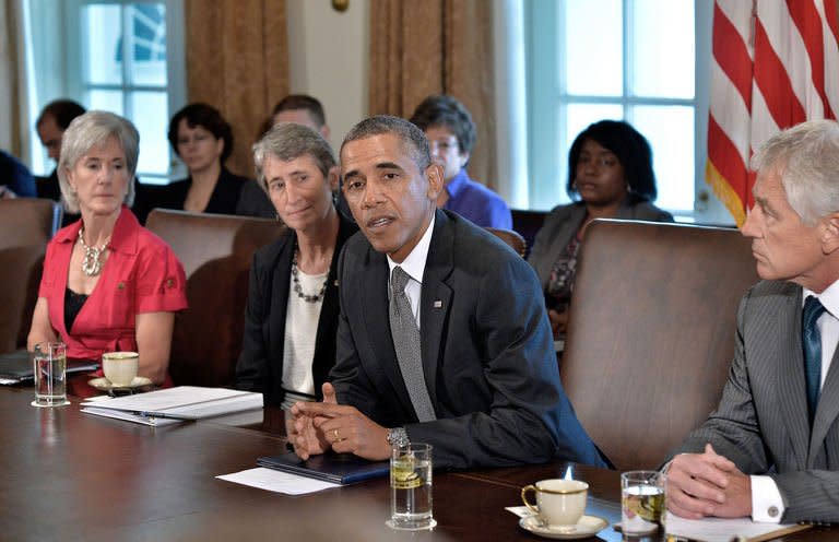 US President Barack Obama speaks during a cabinet meeting at the White House in Washington, DC, on September 12, 2013