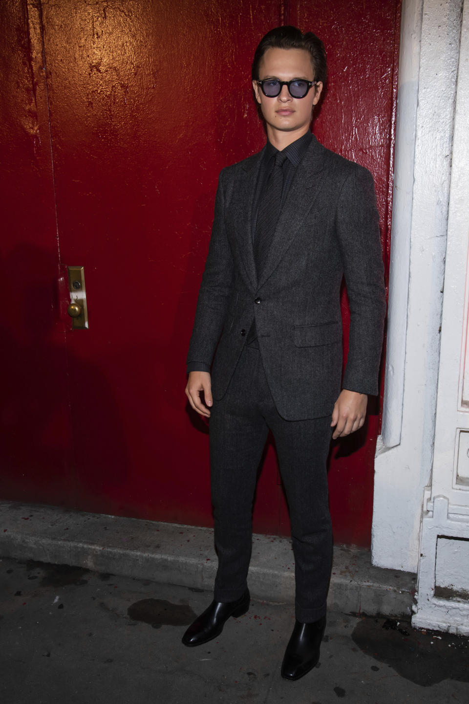 Ansel Elgort arrives to the Tom Ford show during Fashion Week on Monday, Sept. 9, 2019 in New York. (Photo by Charles Sykes/Invision/AP)