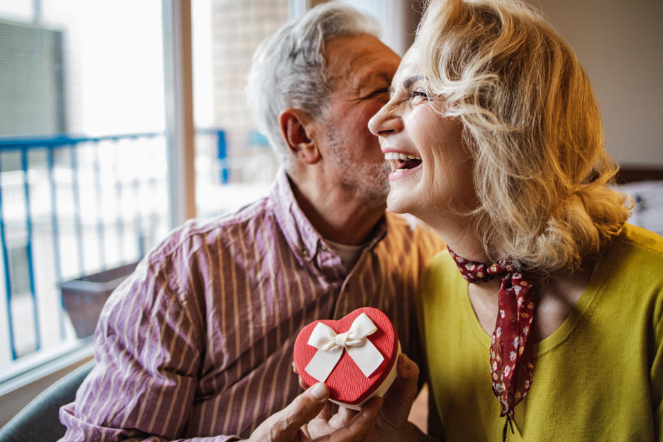 Close up of senior man and woman in love pension