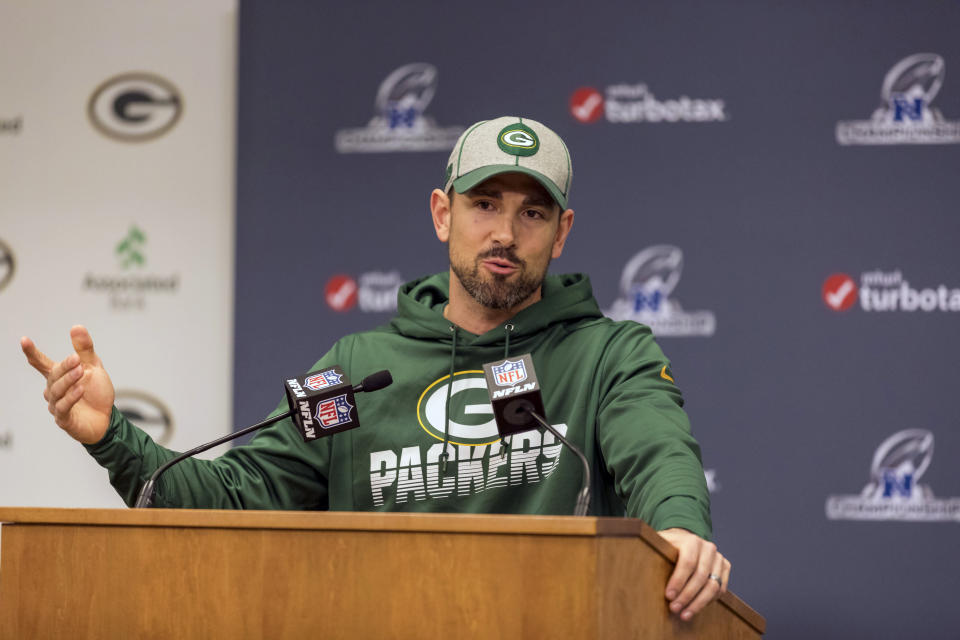 Green Bay Packers head coach Matt LaFleur wasn't happy after an NFC championship game loss. (AP Photo/Mike Roemer)