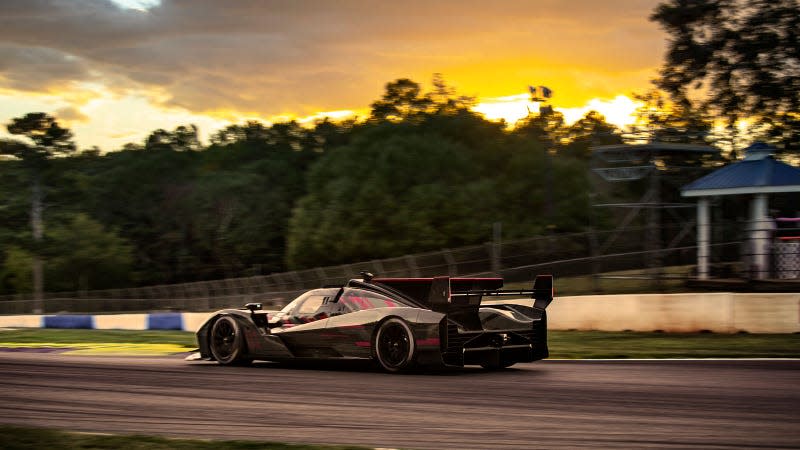 A photo of the new Cadillac LMDh race car. 