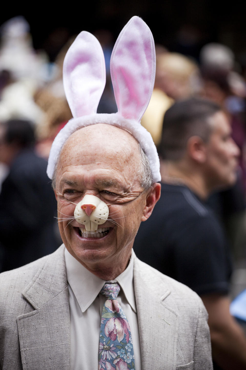 NEW YORK - APRIL 24: A man wearing bunny ears and matching nose takes part in the 2011 Easter Parade and Easter Bonnet Festival on April 24, 2011 in New York City. The parade is a New York tradition dating back to the mid-1800s when the social elite would parade their new fashions down Fifth Avenue after attending Easter services in one of the Fifth Avenue churches. (Photo by Michael Nagle/Getty Images)