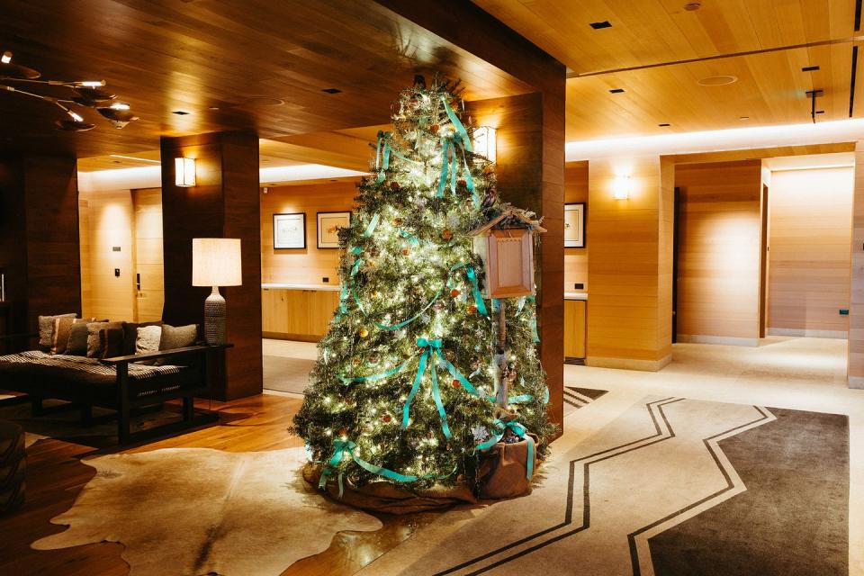 a christmas tree in a room